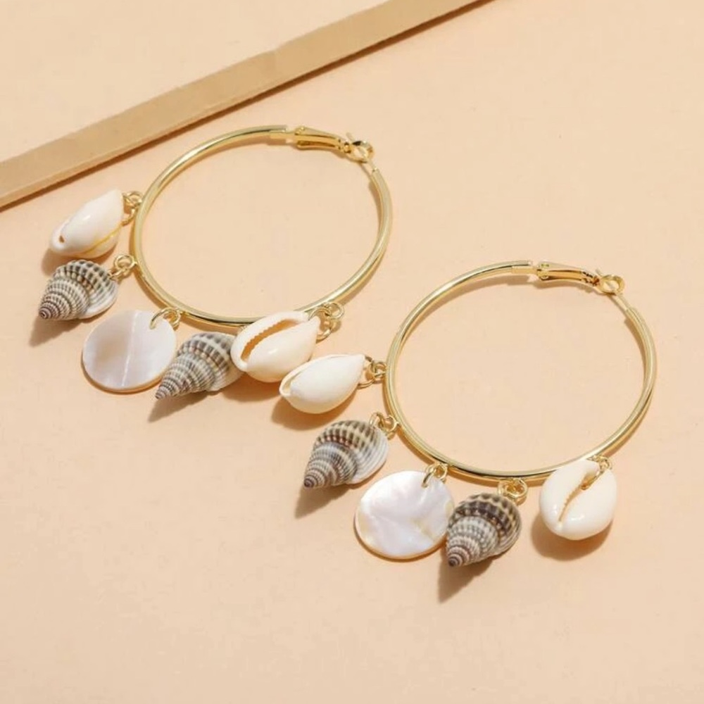 🐚 Awesome Seashell Conch Cowrie Puka Hoop Earrings 🐚